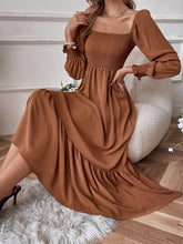 Shirred Ruffle Hem Maxi Dress - Rust