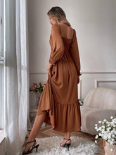 Shirred Ruffle Hem Maxi Dress - Rust