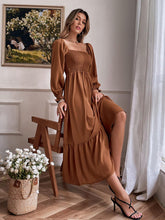 Shirred Ruffle Hem Maxi Dress - Rust