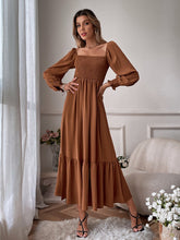 Shirred Ruffle Hem Maxi Dress - Rust