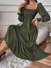 Shirred Ruffle Hem Maxi Dress - Green