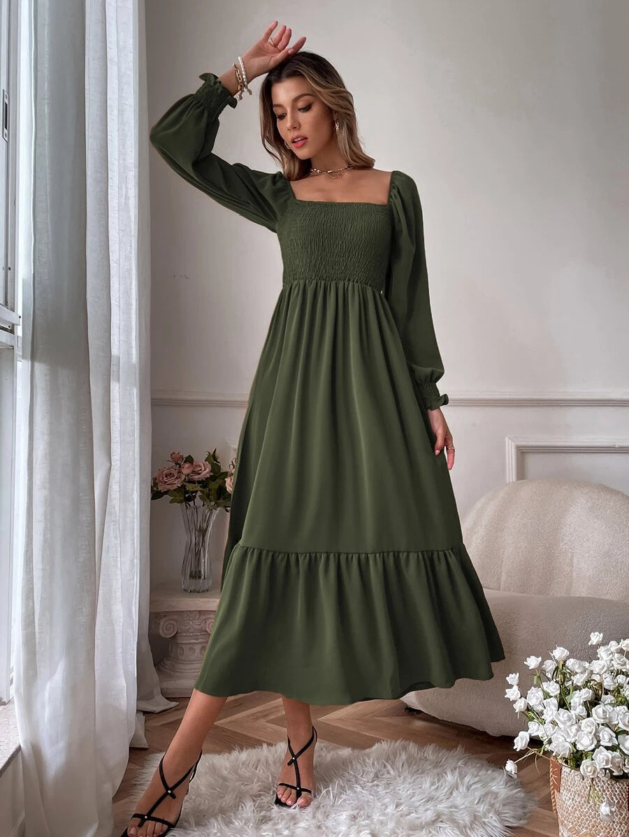 Green ruffle hem dress cheap