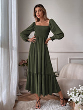 Shirred Ruffle Hem Maxi Dress - Green