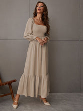 Shirred Ruffle Hem Maxi Dress - Oatmeal