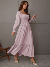 Shirred Ruffle Hem Maxi Dress - Dusty Pink