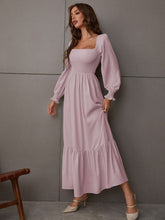 Shirred Ruffle Hem Maxi Dress - Dusty Pink