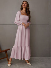 Shirred Ruffle Hem Maxi Dress - Dusty Pink