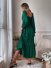 Shirred Ruffle Hem Maxi Dress - Emerald