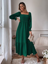 Shirred Ruffle Hem Maxi Dress - Emerald