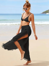 Tassel Slit Thigh Beach Skort - Black