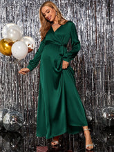 Maternity Evening Silk Emerald Belted Dress