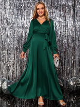 Maternity Evening Silk Emerald Belted Dress