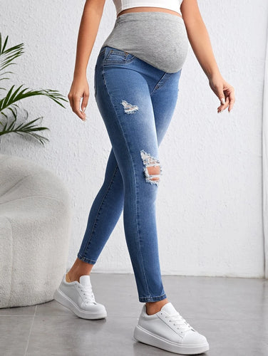 Maternity Adjustable Waist Ripped Skinny Jeans