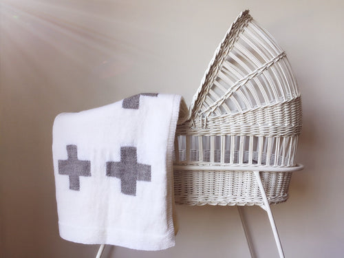 Crib Blanket - White Swiss Cross