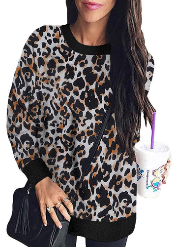 Jessica Pullover Sweatshirt Black Leopard