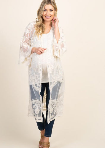 River Goddess Open Crochet Lace Kimono - Cream