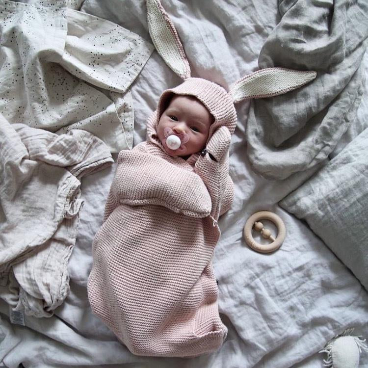 Knitted Bunny Ear Swaddle Blanket