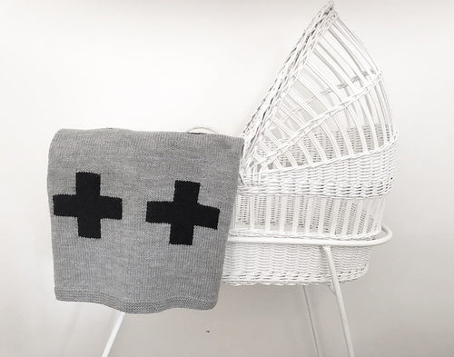 Crib Blanket - Grey/Black Swiss Cross