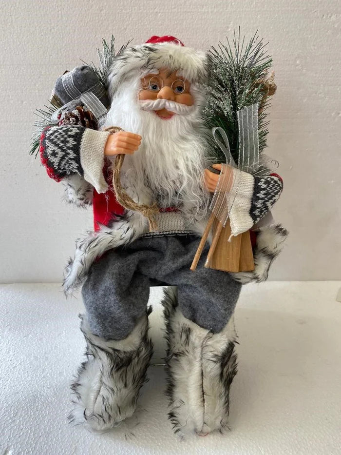 40CM SIT RED/GREY STRIPE SANTA