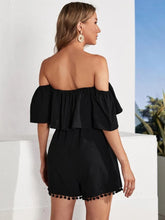 Maternity Off Shoulder Ruffle Detail Pompom Trim Romper