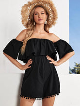 Maternity Off Shoulder Ruffle Detail Pompom Trim Romper