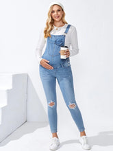 Patch Pocket Ripped Denim Maternity Overalls