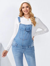 Patch Pocket Ripped Denim Maternity Overalls