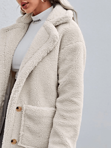 Beige Lapel Collar Teddy Coat