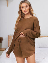 Maternity Waffle Knit Drop Shoulder Set - Tan