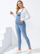 Patch Pocket Ripped Denim Maternity Overalls