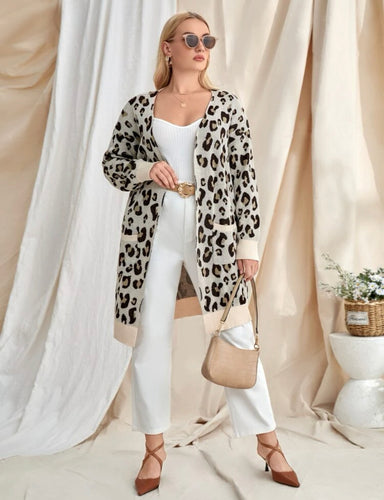 Leopard Patch Pocket Open Cardigan