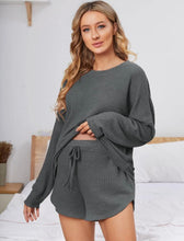 Maternity Waffle Knit Drop Shoulder Set - Dark Grey