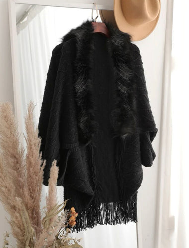Faux Fur Tassel Cardigan - Black