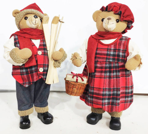 S/2 XMAS TARTAN BEAR COUPLE