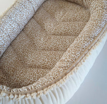 Sand Leopard Print + Unbleached Cotton (Macrame Pom Poms) Sleeping Pod