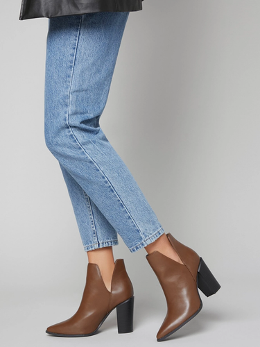 Block Faux Leather Heel Ankle Boots