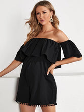 Maternity Off Shoulder Ruffle Detail Pompom Trim Romper