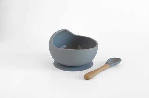 Silicone Suction Bowl + Spoon - Pebble