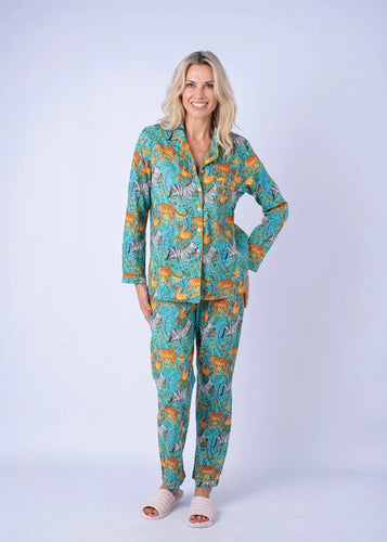 Turquoise/Green Jungle Print Sleepwear Set