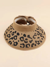 Leopard Print Bow Straw Visor Hat