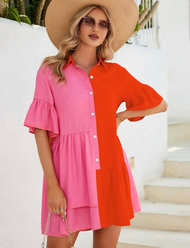 Two Tone Pink/Red Tier Dress