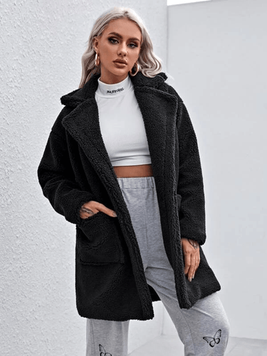 Black Lapel Collar Teddy Coat