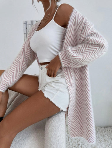 Pink Chevron Bishop Sleeve Cardigan