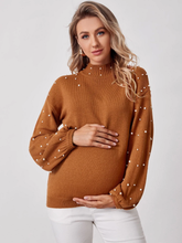 Brown Pearl Maternity Beaded Bell Sleeve Jersey