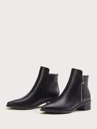 Black PU Leather Ankle Boots