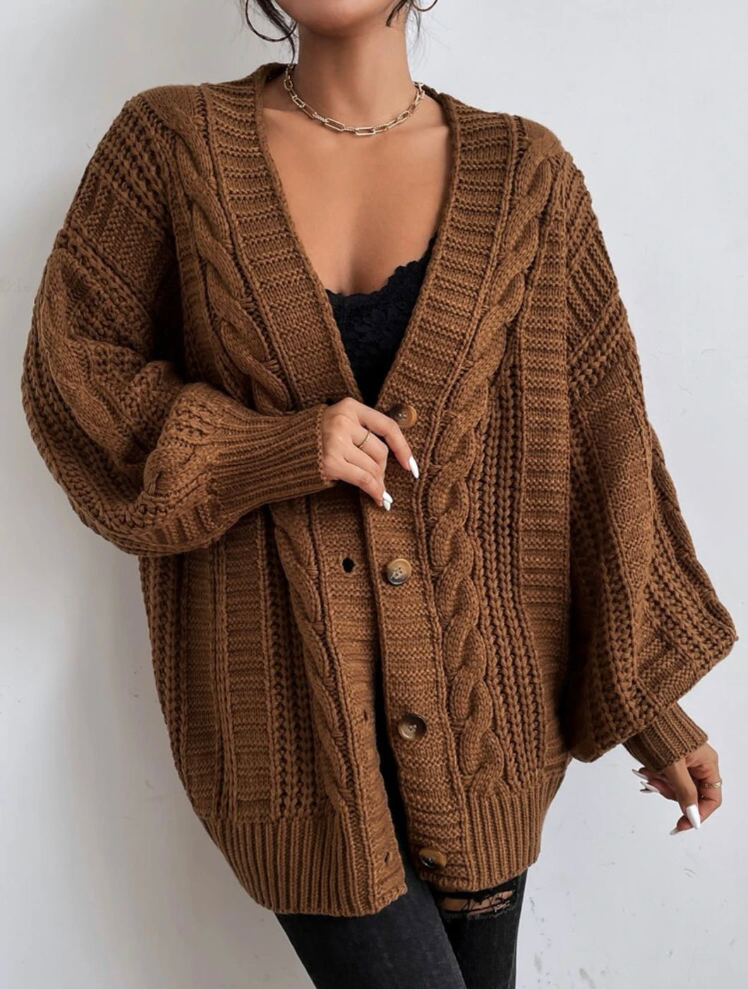 Cable Knit Oversized Cardigan Tan