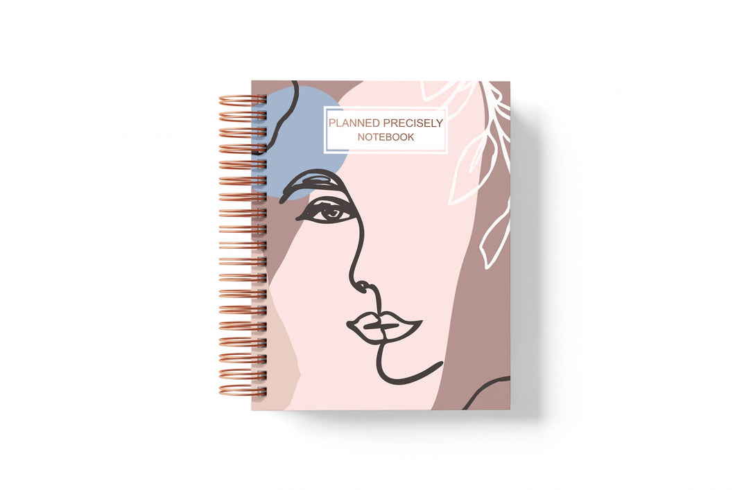 Notebook - Women Face Linear Sketch - Natural, Blue & White