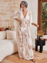 Embroidery Ivory Mesh Lace-Up Cover Up