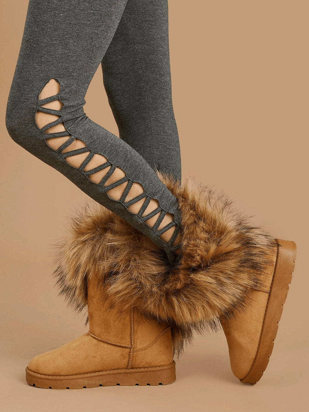 Brown Faux Fur Ankle Boots Baby Couture