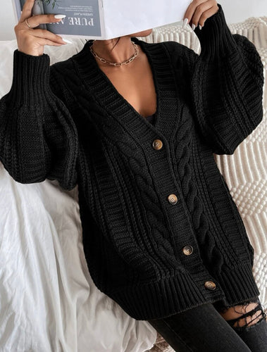 Cable Knit Oversized Cardigan - Black